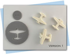 different airplane extruder disc designs plus a cloud extruder disc