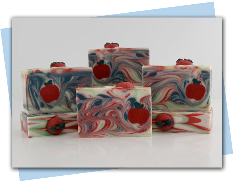 red white and green swirl with apple embed bars of soap