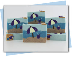 beach scene soap with beach umbrella and pail with shovel