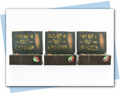 Bars of soap with nutcracker embed and stamp that says 