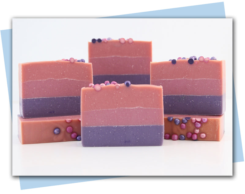 bars of soap with layered pink and purple color design