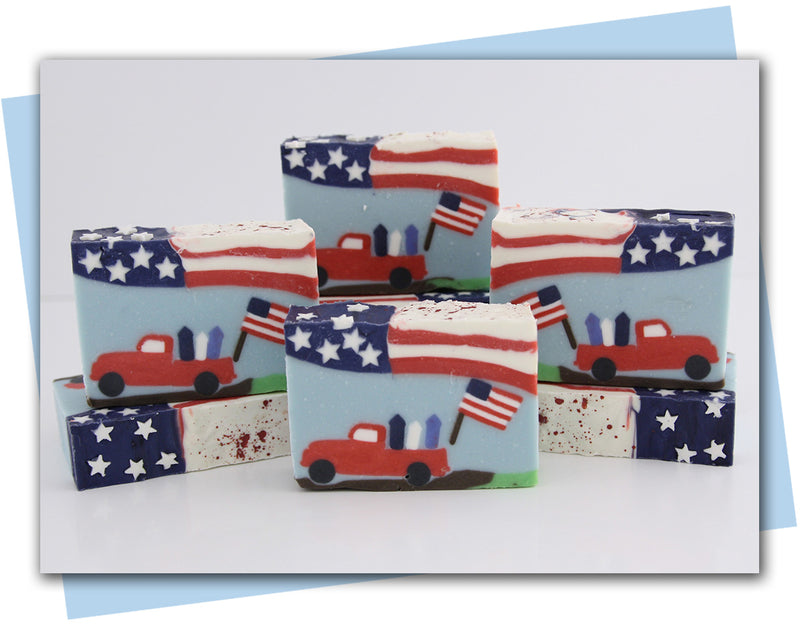 truck with flag and firecrackers patriotic bar soap