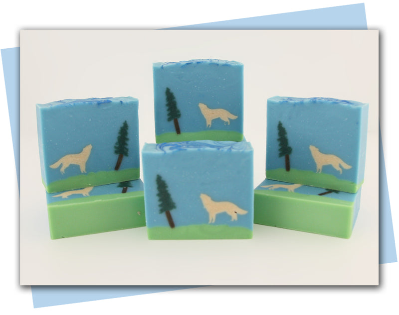 A wolf in a forest bar soap