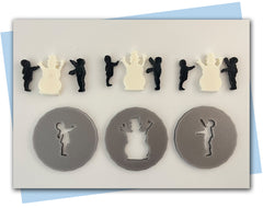 A girl and a boy building a snow man extruder disc set