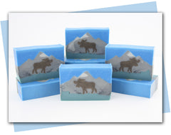 bar of soap with moose and mountain in background
