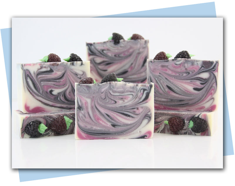 Swirl-patterned soap bars with blackberries 
