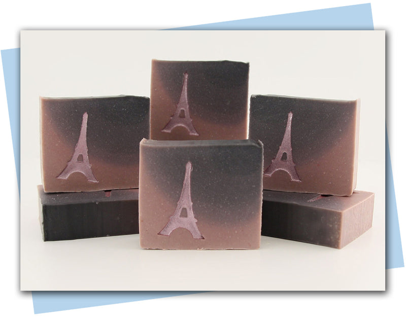 Ombre Bars of soap (plum design) with stamp of Eiffel Tower