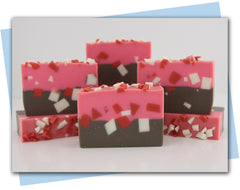 bars of soap brown bottom pink top and chunks in center