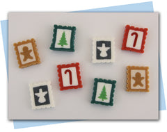 Holiday postage stamp extruder discs (Tree, candy cane, angel, and gingerbread man)