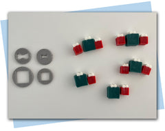 Santa boot with candy cane and gingerbread extruder discs and present extruder discs