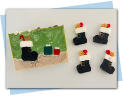 Santa boot with candy cane and gingerbread extruder discs and present extruder discs