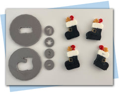 Santa boot with candy cane and gingerbread extruder discs and present extruder discs