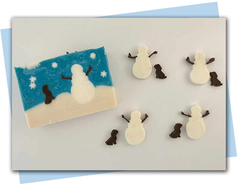 Snowman with stick arms and dog extruder disc set