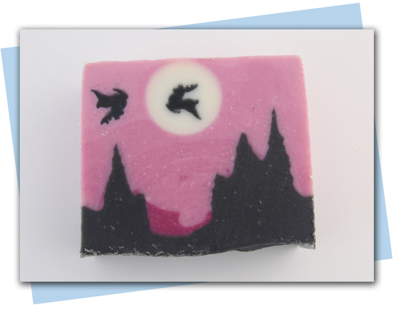 reindeer flying over a forest bars of soap