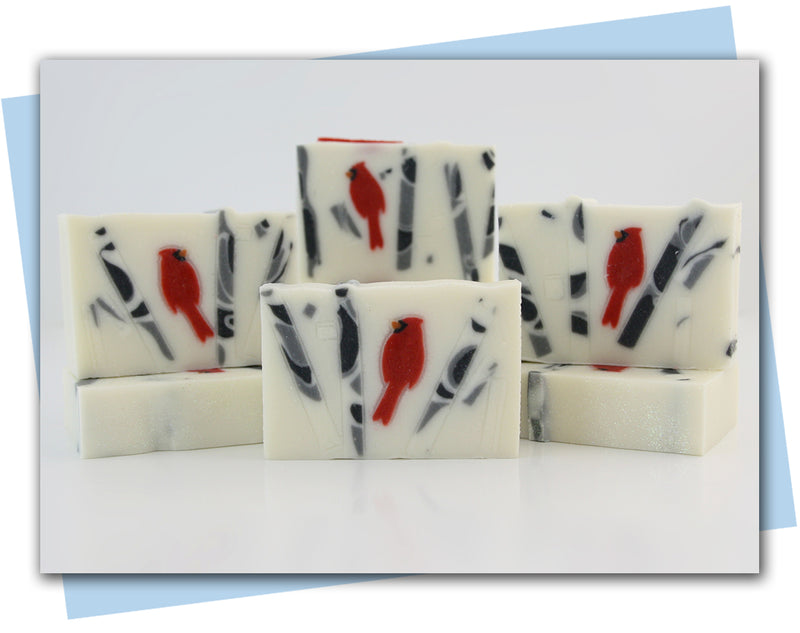 cardinal soaps in a birch forest