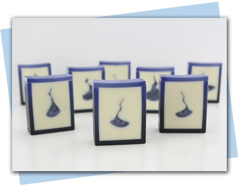 Blue border with white center soap and tear drop center design