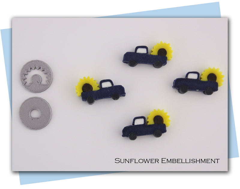Truck with sunflower and lemon extruder disc embeds
