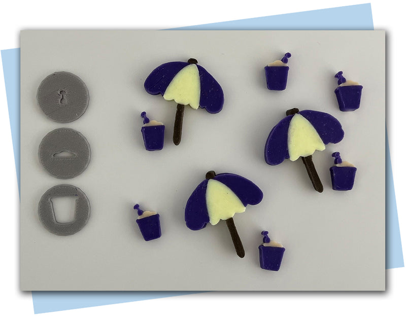Beach umbrella and pail summer extruder discs