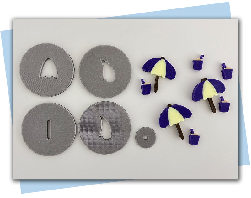 Beach umbrella and pail summer extruder discs