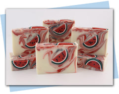 soap with red and green swirls and a watermelon embed