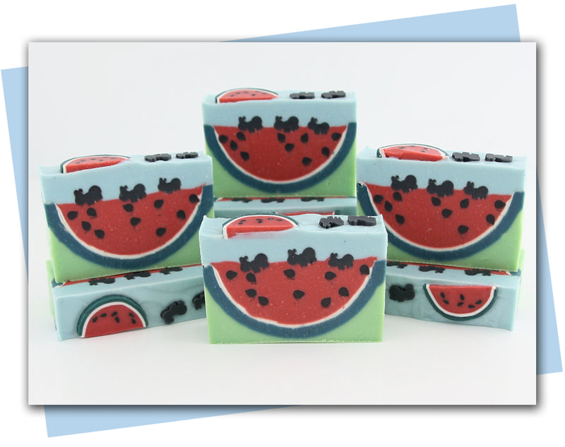 watermelon soap with ants walking on the top of the watermelon bar soap