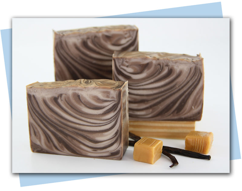 bars of brown and white swirled soap