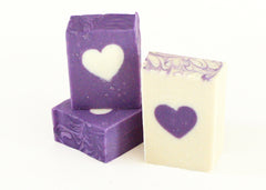 Half bars of soap with heart embed